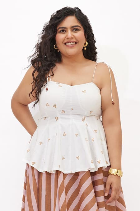 Buy_Aapro_White Cotton Terra Multi Colour Peplum Top And Skirt Set _Online_at_Aza_Fashions