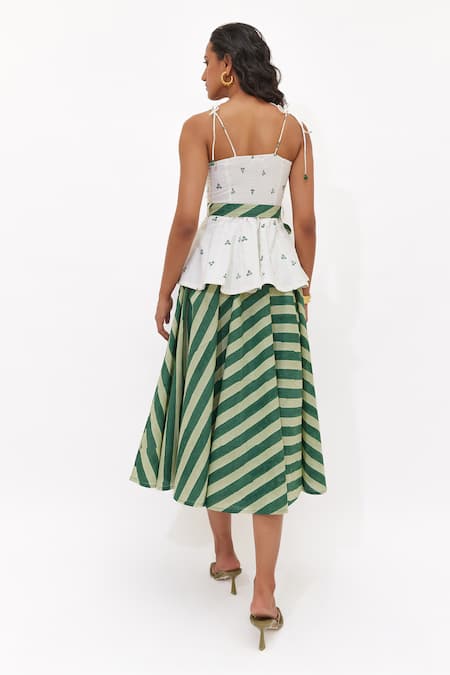 Aapro Sylva Peplum Top & Striped Skirt Set 