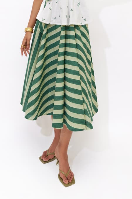 Aapro_White Cotton Sweetheart Neck Sylva Peplum Top And Striped Skirt Set _at_Aza_Fashions