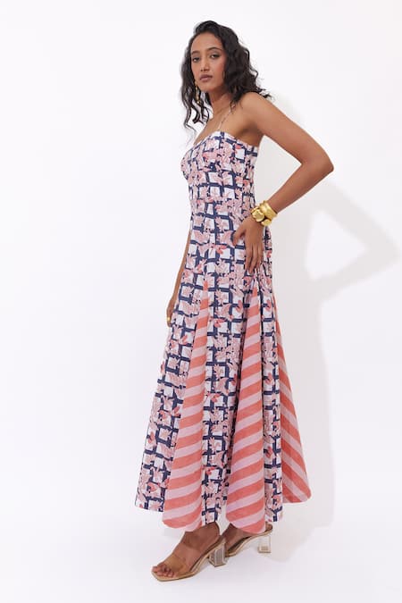 Aapro_Cotton Open Neck Briony Fit And Flare Block Printed Dress _Online_at_Aza_Fashions