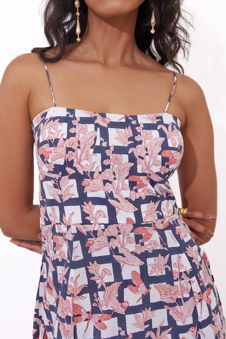 Buy_Aapro_Cotton Open Neck Briony Fit And Flare Block Printed Dress _Online_at_Aza_Fashions