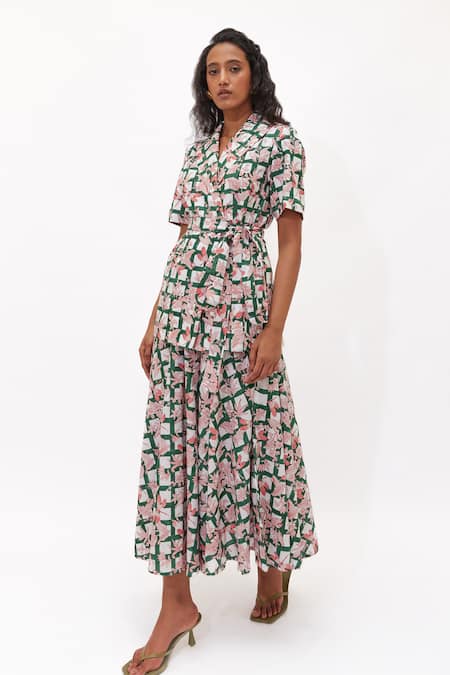 Aapro Seraphina Multi Colour Hand Block Printed Blazer Skirt Set 