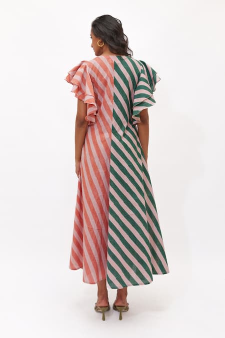 Aapro Zinnia Multi Colour Ruffled Sleeve A-line Dress 