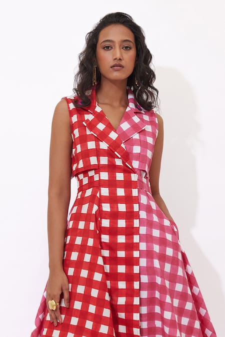 Buy_Aapro_Red Cotton Notched Neck Multi Colour Amaris Dress _Online_at_Aza_Fashions