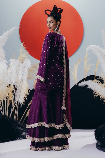 Krisha Sunny Ramani Magenta Mirror Work Kurta Gharara Set 