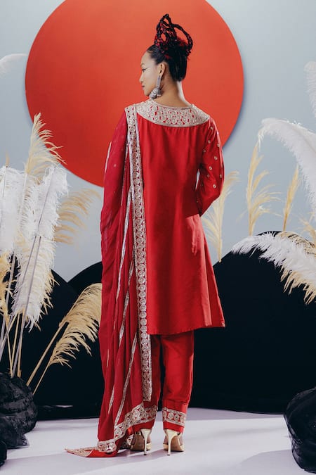 Krisha Sunny Ramani Designer Red Georgette Kurta Set 