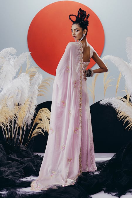 Krisha Sunny Ramani Light Pink Sequined Corset Blouse Set 