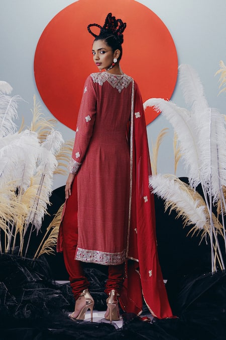 Krisha Sunny Ramani Designer Red Sequins Work Kurta Set 