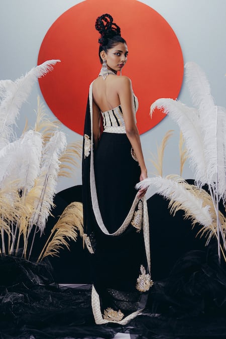 Krisha Sunny Ramani Designer Black Pre-Draped Saree Set 