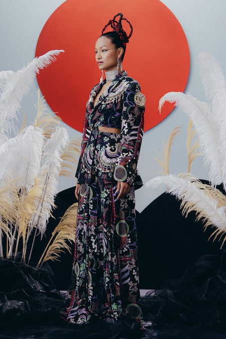 Buy Krisha Sunny Ramani Green Crepe Mirrors, Sequins Collared Work Blazer And Dhoti Skirt Online at Aza Fashions Buy_Krisha Sunny Ramani_Green Crepe Mirrors, Sequins Collared Work Blazer And Dhoti Skirt _Online_at_Aza_Fashions