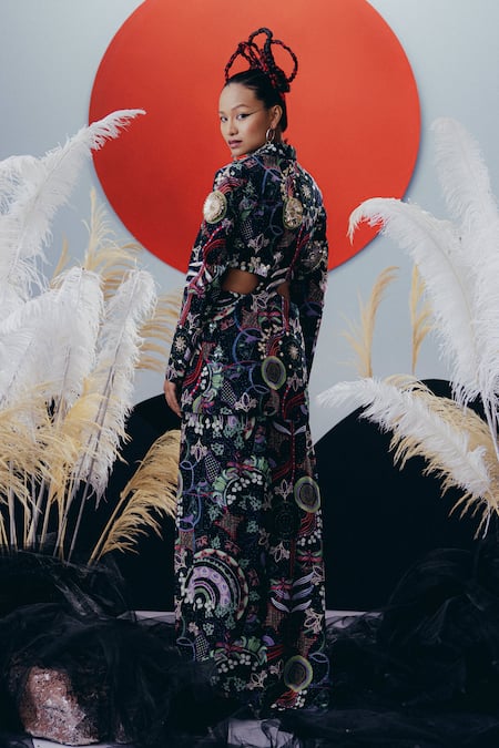 Krisha Sunny Ramani Green Mirror Work Blazer & Dhoti Skirt 