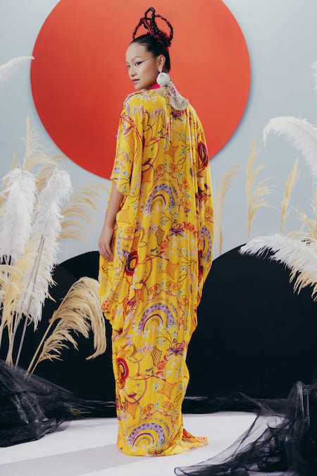 Krisha Sunny Ramani Yellow Sequined Designer Kaftan 