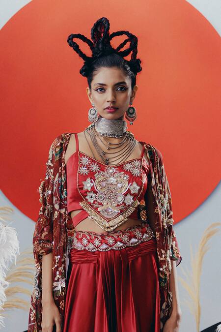 Krisha Sunny Ramani Maroon Sequined Blouse & Pant Set 