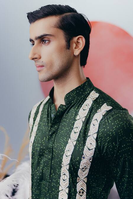 Buy Krisha Sunny Ramani Green Cotton Satin Cut Work Designer Cutdana Kurta Set Online at Aza Fashions Buy_Krisha Sunny Ramani_Green Cotton Satin Cut Work Designer Cutdana Kurta Set _Online_at_Aza_Fashions