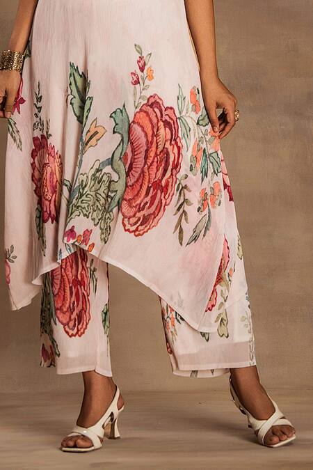 Shop Preeti Mehta Ivory Georgette, Viscose Embroidery Round Neck Moonlight Pearl Kurta And Pant Set Online at Aza Fashions Shop_Preeti Mehta_Ivory Georgette, Viscose Embroidery Round Neck Moonlight Pearl Kurta And Pant Set _Online_at_Aza_Fashions