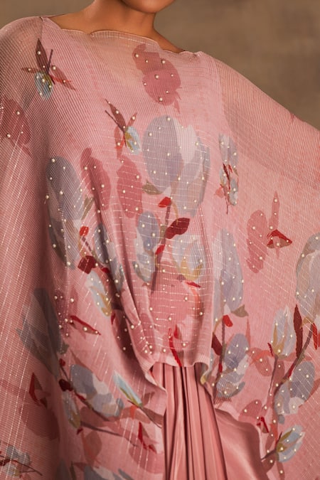 Preeti Mehta Pink Lurex, Chiffon Beads Round Neck Pakeezah Kaftan And Dhoti Skirt Online at Aza Fashions Preeti Mehta_Pink Lurex, Chiffon Beads Round Neck Pakeezah Kaftan And Dhoti Skirt _Online_at_Aza_Fashions