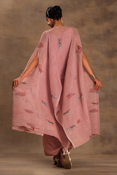 Shop Preeti Mehta Pink Lurex, Chiffon Beads Round Neck Pakeezah Kaftan And Dhoti Skirt at Aza Fashions Shop_Preeti Mehta_Pink Lurex, Chiffon Beads Round Neck Pakeezah Kaftan And Dhoti Skirt _at_Aza_Fashions