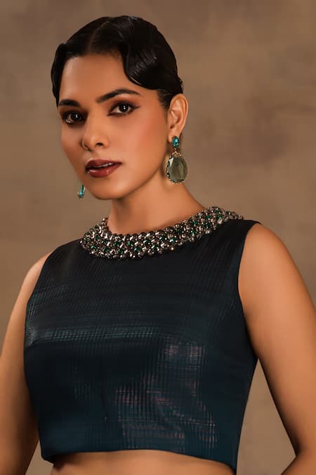 Buy Preeti Mehta Olive Green Silk, Chiffon Beads Round Neck Bahaar Begum Ombre Saree With Blouse Online at Aza Fashions Buy_Preeti Mehta_Olive Green Silk, Chiffon Beads Round Neck Bahaar Begum Ombre Saree With Blouse _Online_at_Aza_Fashions