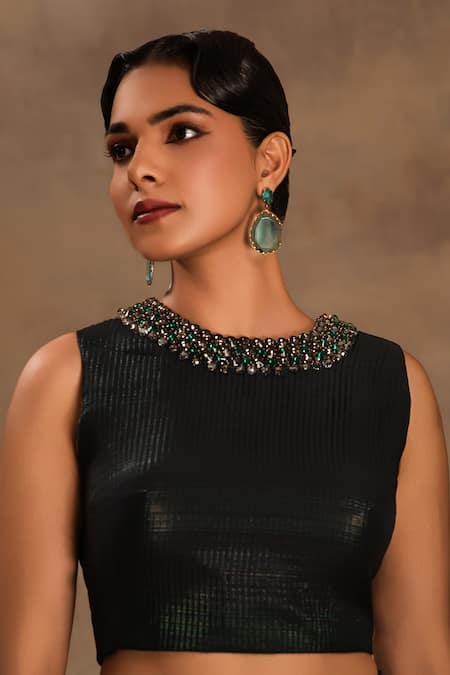 Buy Preeti Mehta Blue Silk, Chiffon, Lurex Beads Twilight Ombre Pre-draped Saree With Blouse Buy_Preeti Mehta_Blue Silk, Chiffon, Lurex Beads Twilight Ombre Pre-draped Saree With Blouse