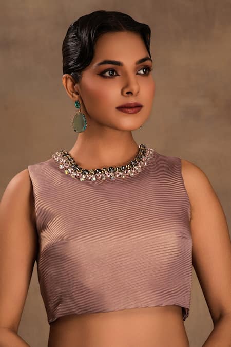 Preeti Mehta Purple Georgette Beads, Sequins Round Neck Noor-e-lavender Saree With Blouse Online at Aza Fashions Preeti Mehta_Purple Georgette Beads, Sequins Round Neck Noor-e-lavender Saree With Blouse _Online_at_Aza_Fashions