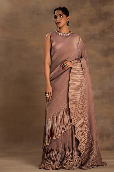 Preeti Mehta Purple Georgette Beads, Sequins Round Neck Noor-e-lavender Saree With Blouse 