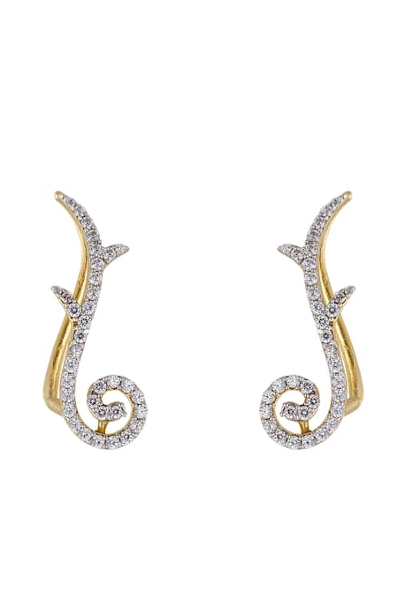 Shop Sica Jewellery White Crystals 925 Silver Canna Earcuffs at Aza Fashions Shop_Sica Jewellery_White Crystals 925 Silver Canna Earcuffs _at_Aza_Fashions