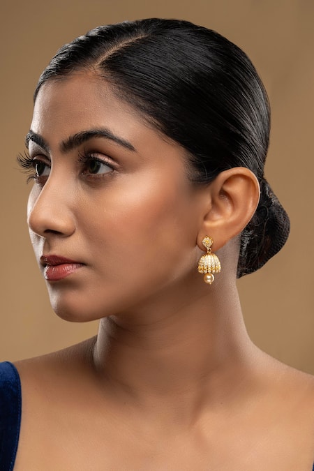 Sica Jewellery White Rhinestones, Pearls 925 Silver Azalea Jhumkas 