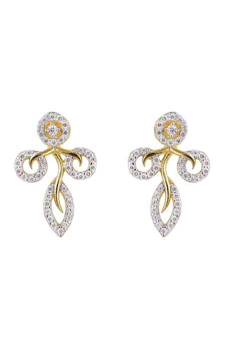 Shop Sica Jewellery White Stones 925 Silver Picotee Earrings at Aza Fashions Shop_Sica Jewellery_White Stones 925 Silver Picotee Earrings _at_Aza_Fashions