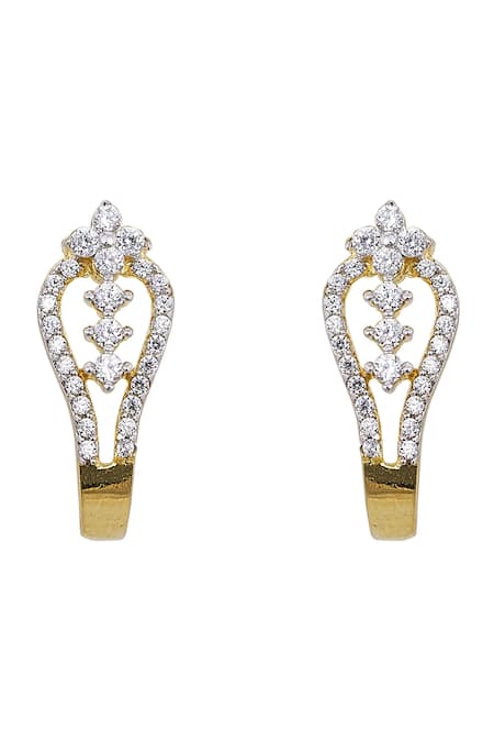 Shop Sica Jewellery White Imitation Diamonds 925 Silver Sparsh Earrings at Aza Fashions Shop_Sica Jewellery_White Imitation Diamonds 925 Silver Sparsh Earrings _at_Aza_Fashions