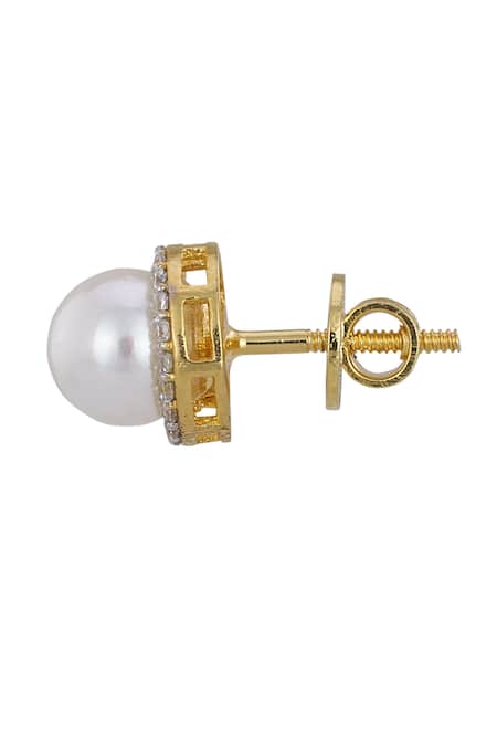 Sica Jewellery_White Stones 925 Silver Pearl Earrings _Online_at_Aza_Fashions
