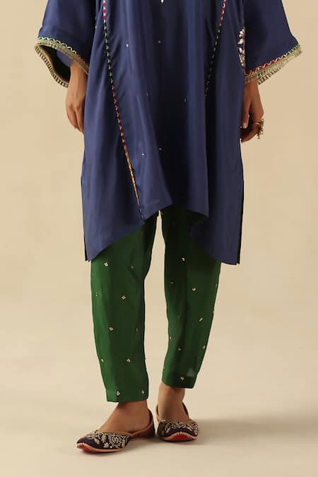 Buy_Begum_Blue Silk Mirrors, Embroidery Notched Neck Parizad Kurta Pant Set _Online_at_Aza_Fashions