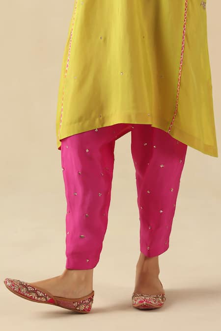 Buy_Begum_Green Silk Sequins, Embroidery Notched Neck Parizad Kurta Pant Set _Online_at_Aza_Fashions