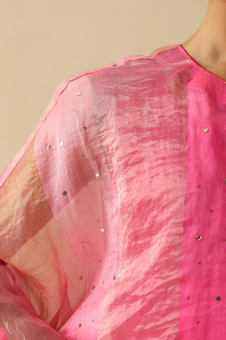 Begum_Fuchsia Tissue, Silk Sequins Round Neck Tabeer Kurta Pant Set _Online_at_Aza_Fashions