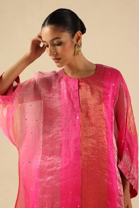 Shop_Begum_Fuchsia Tissue, Silk Sequins Round Neck Tabeer Kurta Pant Set _Online_at_Aza_Fashions