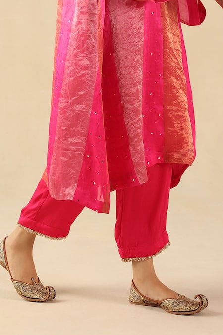 Begum Fuchsia Tissue, Silk Sequins Round Neck Tabeer Kurta Pant Set at Aza Fashions Begum_Fuchsia Tissue, Silk Sequins Round Neck Tabeer Kurta Pant Set _at_Aza_Fashions