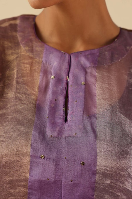 Shop_Begum_Purple Silk Round Neck Tabeer Kurta Pant Set _Online_at_Aza_Fashions