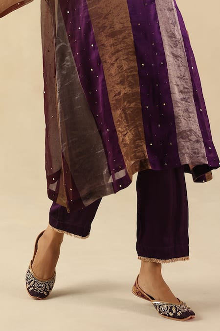 Begum Purple Silk Round Neck Tabeer Kurta Pant Set at Aza Fashions Begum_Purple Silk Round Neck Tabeer Kurta Pant Set _at_Aza_Fashions