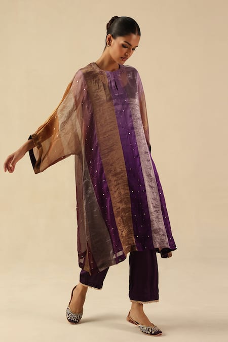 Buy Begum Purple Silk Round Neck Tabeer Kurta Pant Set Buy_Begum_Purple Silk Round Neck Tabeer Kurta Pant Set
