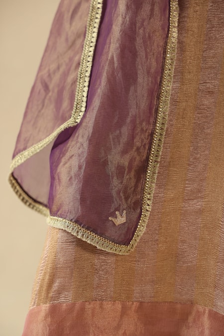 Buy_Begum_Rose Gold Silk, Tissue Round Neck Gauhar Kurta Pant Set 