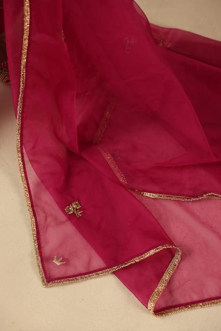 Begum_Red Tissue, Silk, Organza Embroidery V-neck Jhoomar Kurta Pant Set _at_Aza_Fashions