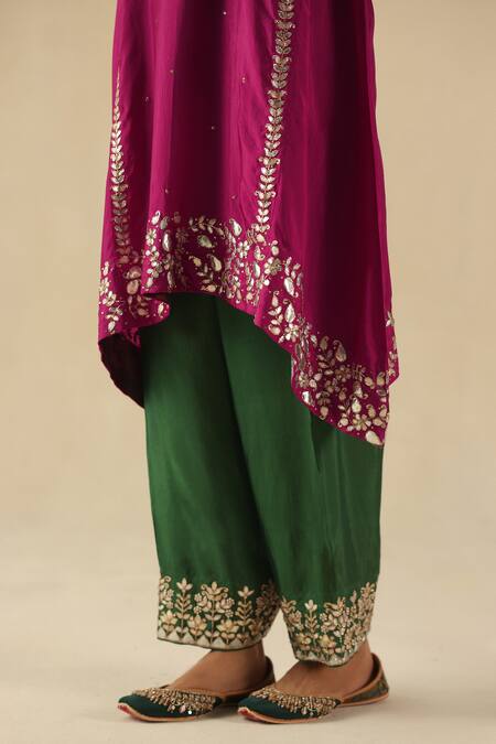 Buy Begum Fuchsia Silk, Organza Embroidery, Sequins Round Neck Arzoo Kurta Pant Set Online at Aza Fashions Buy_Begum_Fuchsia Silk, Organza Embroidery, Sequins Round Neck Arzoo Kurta Pant Set _Online_at_Aza_Fashions