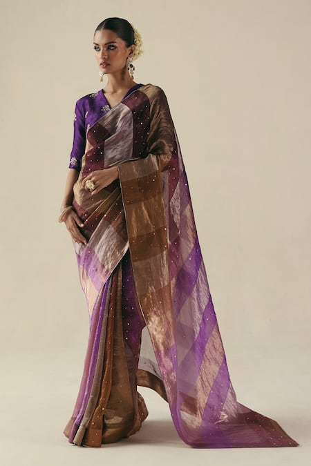 Buy Begum Purple Tissue, Silk, Organza Sequins, Embroidery V-neck Amber Saree With Blouse Online at Aza Fashions Buy_Begum_Purple Tissue, Silk, Organza Sequins, Embroidery V-neck Amber Saree With Blouse _Online_at_Aza_Fashions