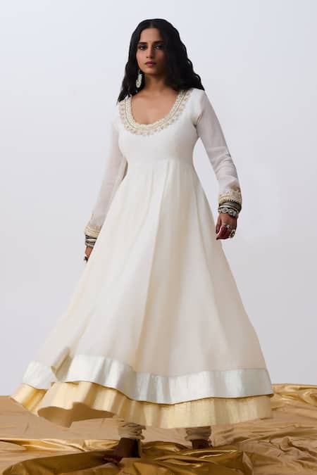 Pants And Pajamas Designer White Anarkali 