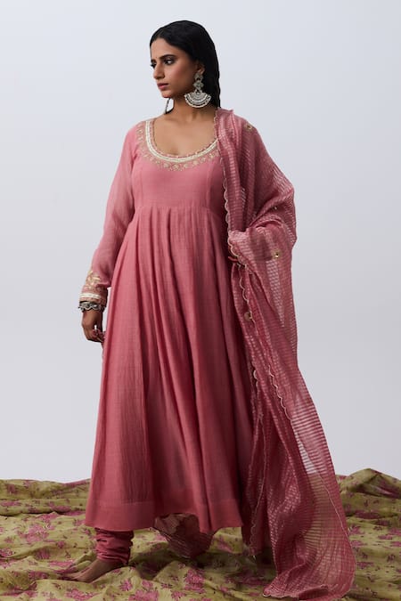 Pants And Pajamas Pink Chanderi Dupatta 