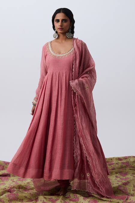Buy_Pants And Pajamas_Pink Chanderi Embroidery Dupatta 