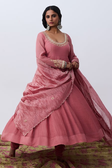 Pants And Pajamas Pink Chanderi Dupatta 