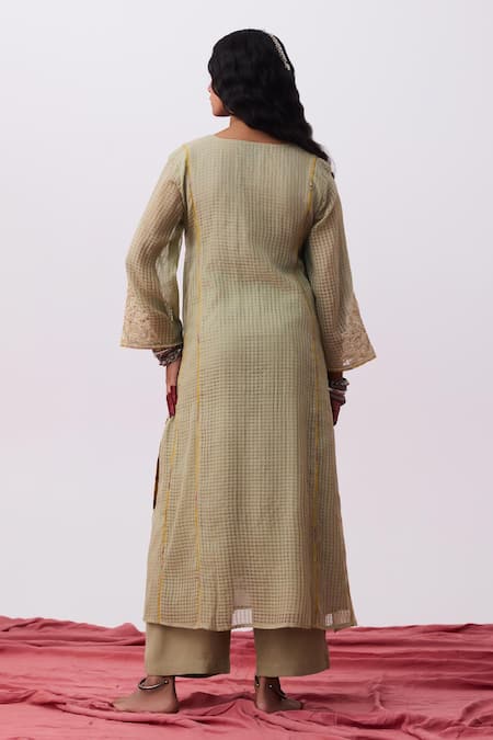 Pants And Pajamas Embroidered Chanderi Kurta 