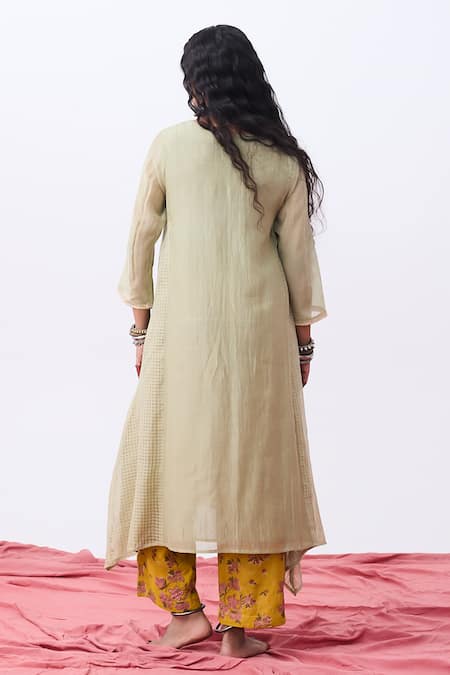 Pants And Pajamas Embroidered Green Kurta 