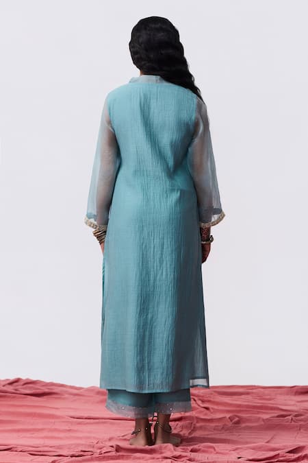 Pants And Pajamas Designer Blue Cotton Silk Kurta Set 