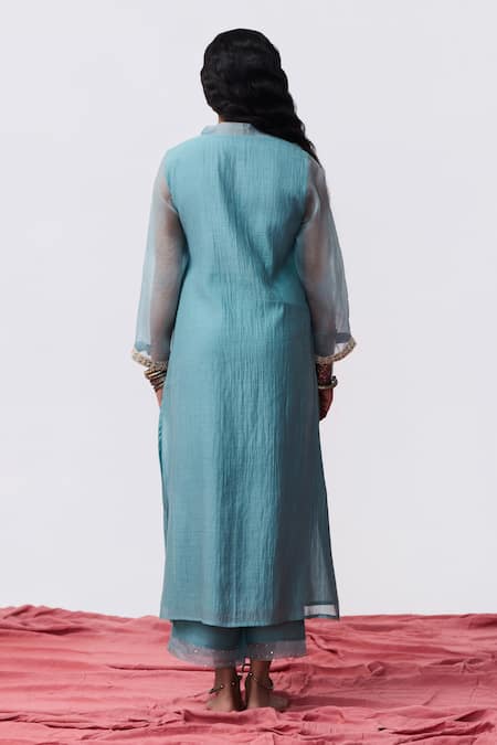 Pants And Pajamas Designer Blue Embroidered Kurta 